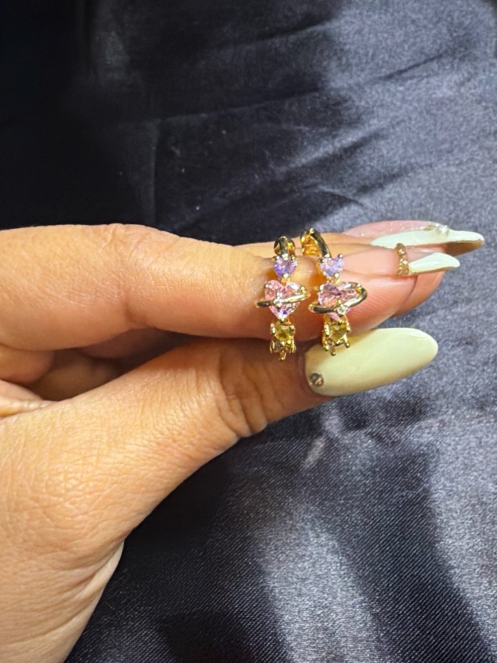 Gold Hoop Earrings with Pink and Yellow Crystal Accents